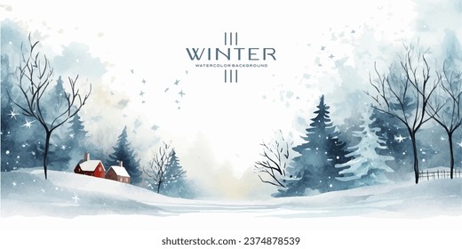 Winterhintergrund, Vektorgrafik. Handgemalte Aquarellzeichnung. Hintergrunddesign für Einladung, Karten, Sozialposten, Werbung, Cover, Verkaufsbanner und Einladung