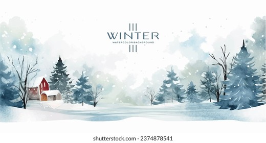 Winter background vector. Hand painted watercolor drawing. Background design for invitation, cards, social post, ad, cover, sale banner and invitation