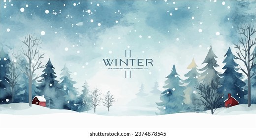 Winter background vector. Hand painted watercolor drawing. Background design for invitation, cards, social post, ad, cover, sale banner and invitation