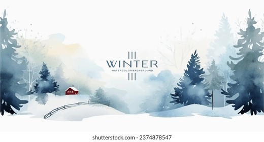 Winter background vector. Hand painted watercolor drawing. Background design for invitation, cards, social post, ad, cover, sale banner and invitation