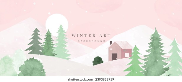 Winter background vector. Hand painted watercolor drawing for Christmas and Happy New Year season. Background design for invitation, cards, social post, ad, cover, sale banner and invitation.