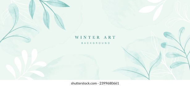 Winter background vector. Hand painted watercolor flower and botanical leaves branch hand drawing. Abstract art design for wallpaper, wall arts, cover, wedding and invite card.