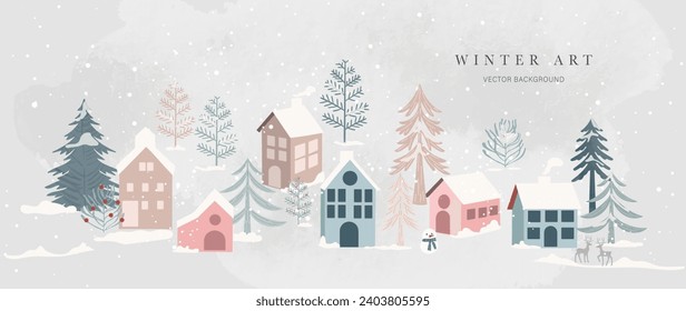 Winter background vector. Hand painted watercolor drawing for Christmas and Happy New Year season. Background design for invitation, cards, social post, ad, cover, sale banner and invitation.