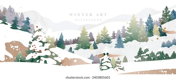 Winter background vector. Hand painted watercolor drawing for Christmas and Happy New Year season. Background design for invitation, cards, social post, ad, cover, sale banner and invitation.