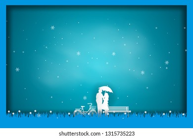 Winter background. Vector illustration paper art style.