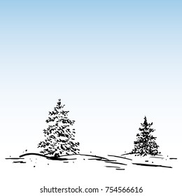 Winter background vector Ink Fir and snow
