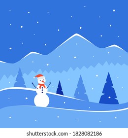 Winter background. Vector winter landscape for poster and banner. Christmas background in flat style.