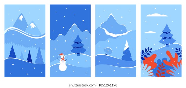 Fondo de invierno. El paisaje vectorial del invierno para las historias de los medios sociales. Fondo de Navidad de estilo plano.