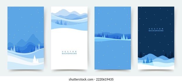 Winter background. Vector winter landscape for social media post and stories. Christmas background in flat style for  banner, poster, mobile app, invitation, ad