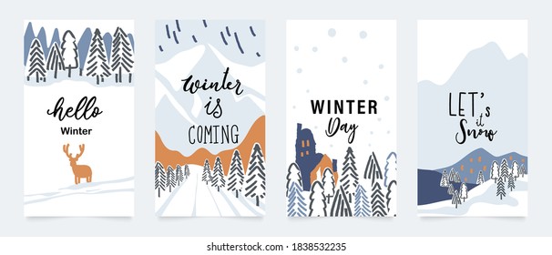 Winter background vector.  New year and Christmas vector illustrations design for social media post and stories, Cover, wallpaper, wall arts, Winter design for advertising and banners.


