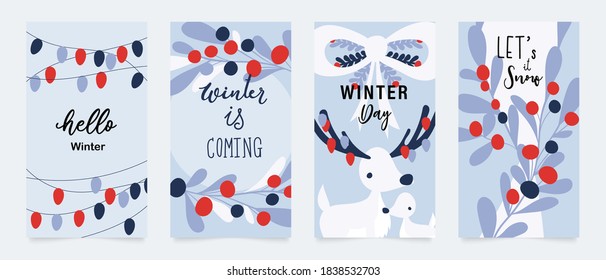 Winter background vector.  New year and Christmas vector illustrations design for social media post and stories, Cover, wallpaper, wall arts, Winter design for advertising and banners.

