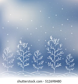 Winter background (vector). Trees and snowfall.