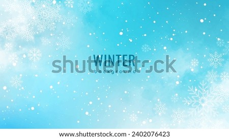Winter background with watercolor snow texture. Winter sky. Snowy background. Cold weather.
