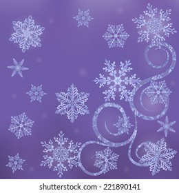 Winter background with watercolor snowflakes. 