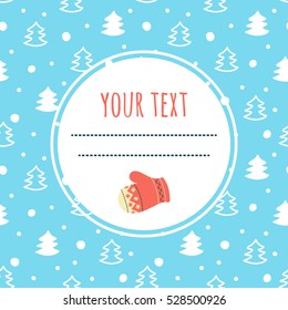 Winter background. White fir trees on blue background and space for your text. Suitable for postcards, covers, notebooks, posters.