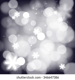 Winter background, white fluffy snow, falling snowflakes and lights. Vector illustration contains gradient meshes.