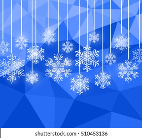 Winter background with white snowflakes. Abstract triangle geometrical background. Christmas greeting card. Blue Christmas card.EPS-10 and hi-res jpg. 