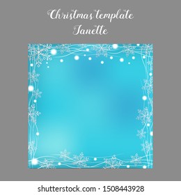 Winter background with  white snowflakes, bokeh and elements on blue gradient background. Christmas template for banner, ticket, leaflet, card, invitation, poster. Copy space