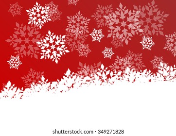 Winter background white snowflakes falling Christmas and New Year vector abstract illustration red card, banner