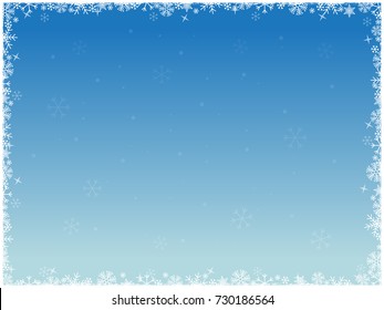 Winter background with white snowflakes in the frame. Vector illustration.
