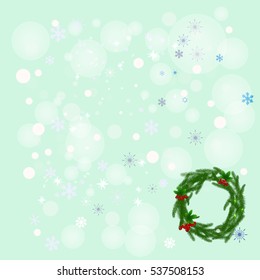 Winter background with wreath and snowflakes. Can be use as banner or poster.Vector illustration.