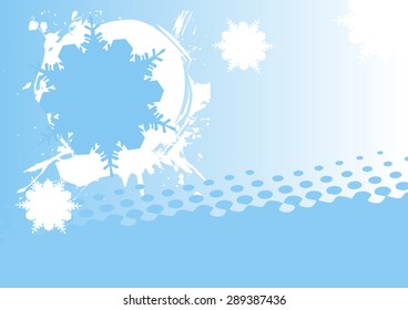 Winter background.Blue snowflake and white splash