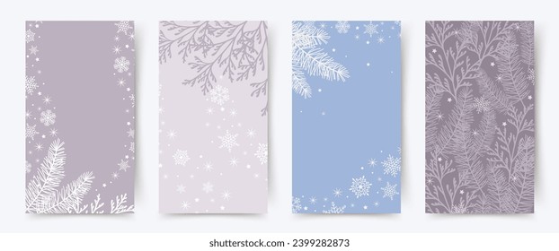 Winter backgrounds collection. Vector illustration with christmas tree branches and snow in pastel colors