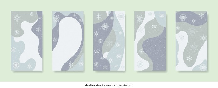 Fondos de invierno. Conjunto de fondos invernales para portadas, redes sociales, Anuncio, póster, publicidad. Fondos con nieve. Vector.