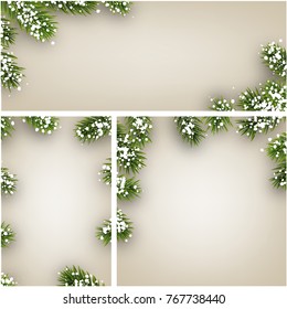 Fondo invernal con ramas de abetos y nieve. Ilustración vectorial de Navidad.