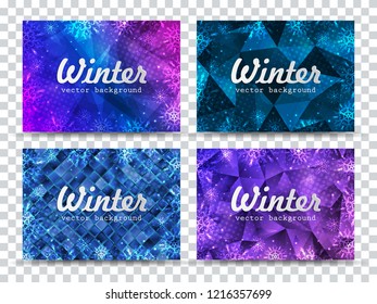 Winter backgrounds set. Winter frame with snowflakes. Christmas Greeting Card. New Year background with space for your text. Winter banner. Christmas postcard. New Year flyer.