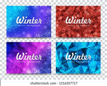 Winter backgrounds set. Winter frame with snowflakes. Christmas Greeting Card. New Year background with space for your text. Winter banner. Christmas postcard. New Year flyer.