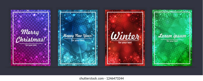 Winter backgrounds set. Winter frame with snowflakes. Christmas Greeting Card. New Year background with space for your text. Christmas backdrop. New Year flyer. Mockup for new year greetings