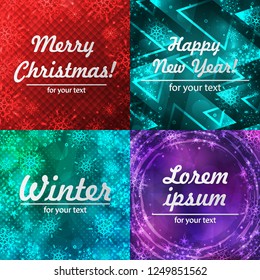Winter backgrounds set. Winter frame with snowflakes. Christmas Greeting Card. New Year background with space for your text. Winter template. Christmas backdrop. New Year flyer.
