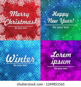 Winter backgrounds set. Winter frame with snowflakes. Christmas Greeting Card. New Year background with space for your text. Winter template. Christmas backdrop. New Year flyer.
