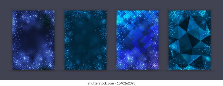 Winter backgrounds set. Winter frame with snowflakes. Christmas Greeting Card. New Year background with space for your text. Winter template. Christmas backdrop. New Year flyer.