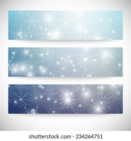 Winter backgrounds set with snowflakes. Abstract winter design and website templates, abstract pattern vector.