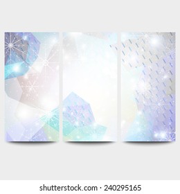 Winter backgrounds set with snowflakes. Abstract winter design templates, vector.