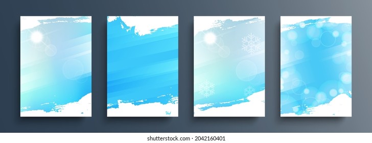 Winter backgrounds set with winter sun and brush strokes for your graphic design. Winter season collection. Vector illustration.