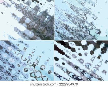 Winter backgrounds or textures - four options. Snow-covered landscape-abstraction for fabric products, textiles, posters, interior solutions, wallpaper, covers. Diagonal splashes in blue-gray tonality
