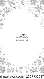 Fondos de invierno. Ilustración vectorial transparente de copos de nieve esparcidos alrededor.