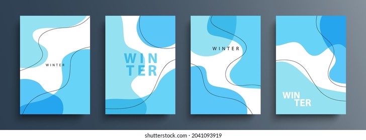 Winter backgrounds with various dynamic liquid shapes and black outlines for your creative graphic design. Winter season collection. Vector illustration.