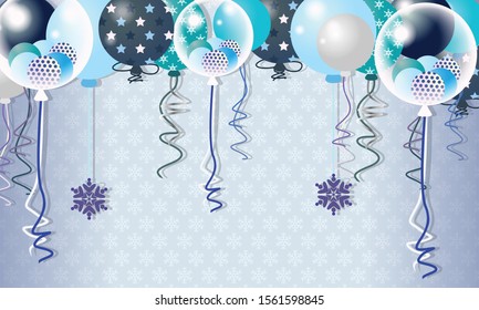 Winter Balloon In Snow White And Blue Background - Vector