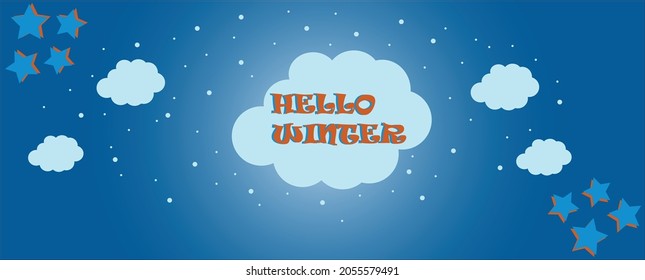 Winter banner background with clouds and snow with a vector text
created for web winter sales