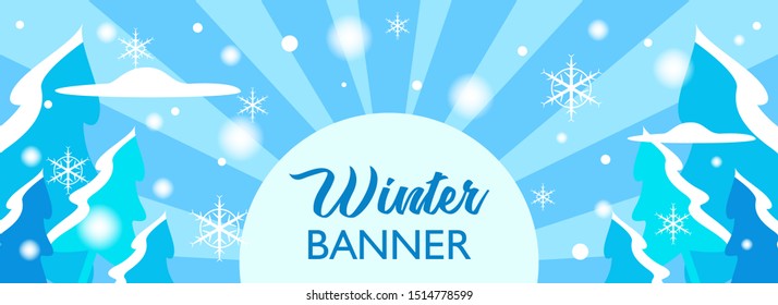 Winter banner background. Seasonal poster for event, festival, music celebration and more. Snow rain on winter season illustration. Vector for publication and promotion.