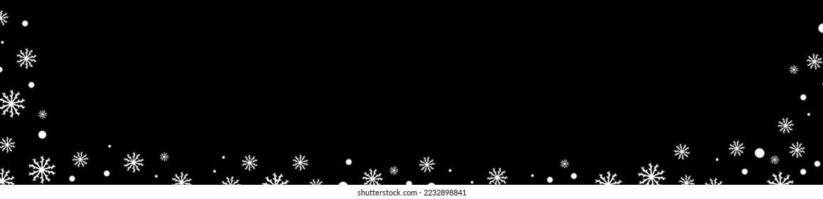 Winter banner with black background and white snowflakes. Vector illustration