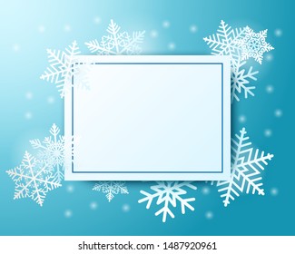 Winter banner design with  snowflakes and sunlight . paper art style. vector image .