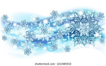 Pancarta de invierno con diamantes copos de nieve, ilustración vectorial
