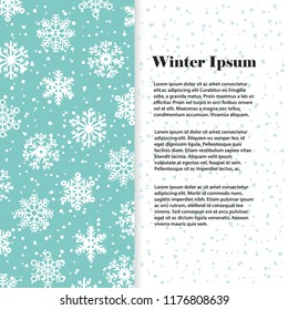Winter banner or flyer template with white snowflakes. Vector illustration