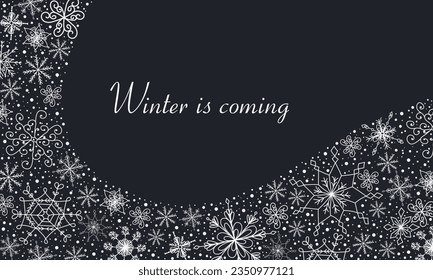Winter banner. Merry Christmas and Happy New Year. Banner or poster with an abstract pattern. Christmas trees, snowflakes are hand-drawn