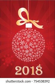 Winter banner postcard Christmas ball of snowflakes, vector illustration